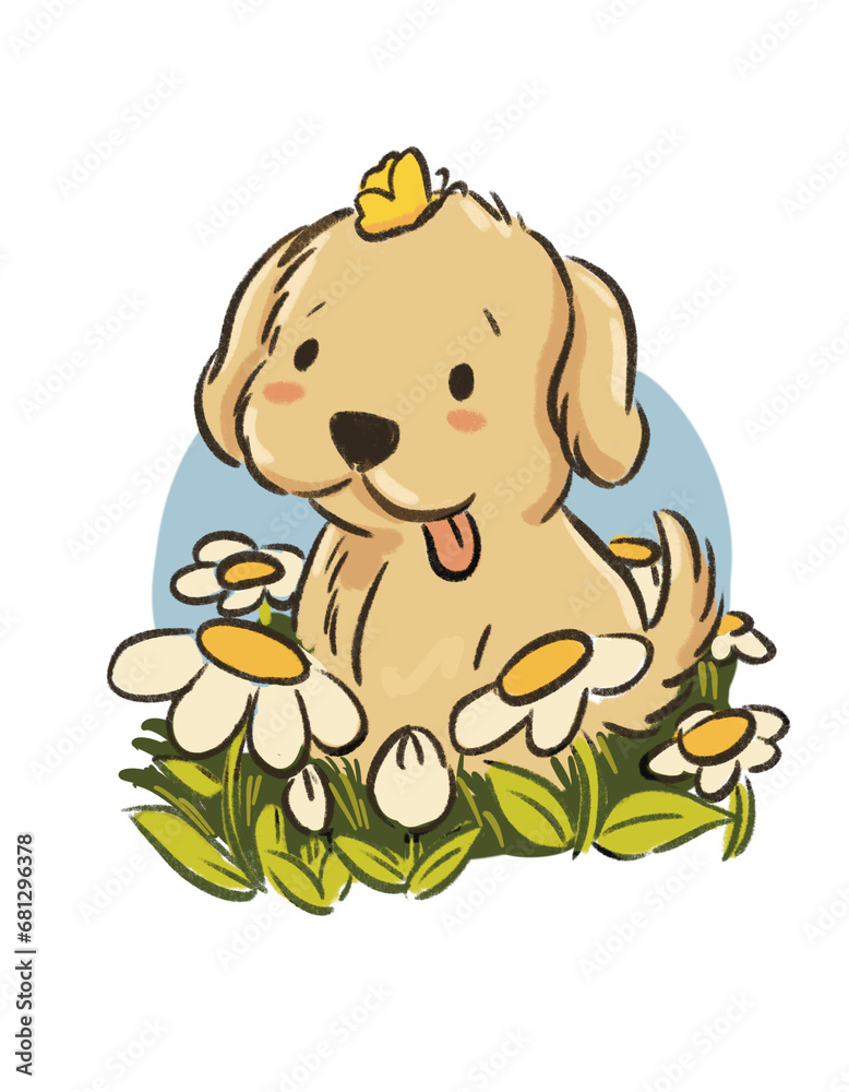 Fototapeta premium dog and flowers