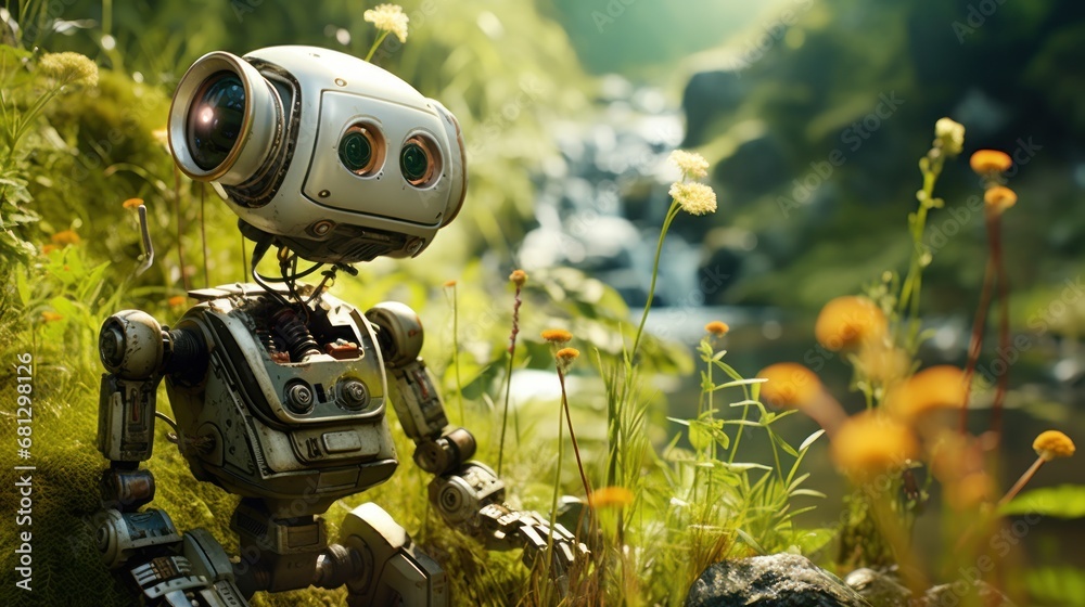 robot child and nature background wallpaper AI generated image robot child and nature background wallpaper AI generated image