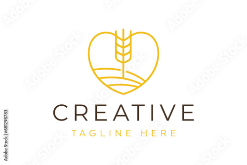Love Wheat Logo, Heart and Grain Logo Design, Healthy Organic Food Label photo