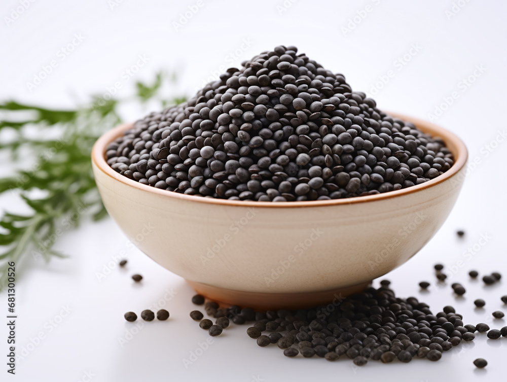 Beluga lentils in a bowl isolated on white. Beluga lentils in a bowl isolated on white.