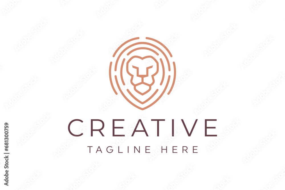 Fingerprint lion logo premium vector