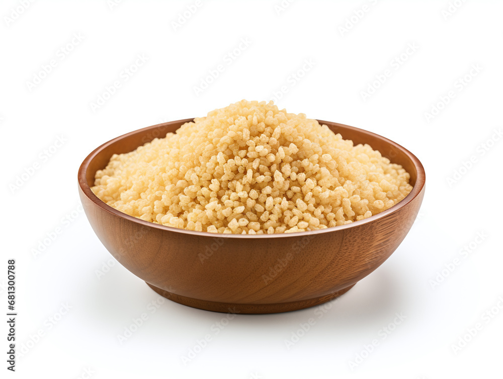 Bulgur in a bowl isolated on white background.