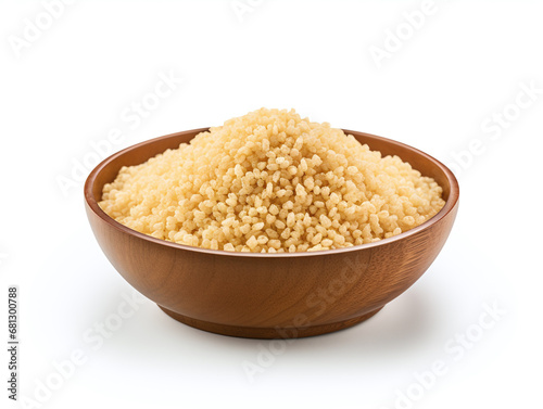 Bulgur in a bowl isolated on white background.