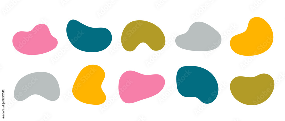 Abstract organic shapes collection. Irregular liquid forms set. Bright amoeba blobs, blotches, drops or stains bundle. Different design elements for label, sticker, banner, tag, collage. Vector pack Abstract organic shapes collection. Irregular liquid forms set. Bright amoeba blobs, blotches, drops or stains bundle. Different design elements for label, sticker, banner, tag, collage. Vector pack