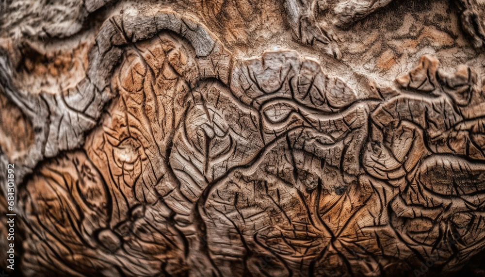 Rough weathered tree trunk, a textured backdrop for flooring design generated by AI