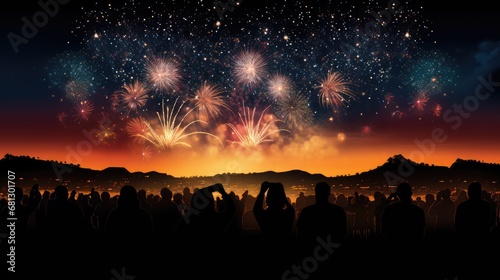 Silhouette of crowd watching fireworks  AI generated Image