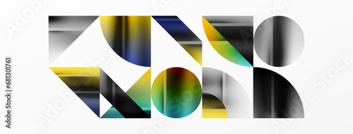 Minimalistic elegance shines through in this metallic background, showcasing composition of circles and triangles, creating geometric masterpiece