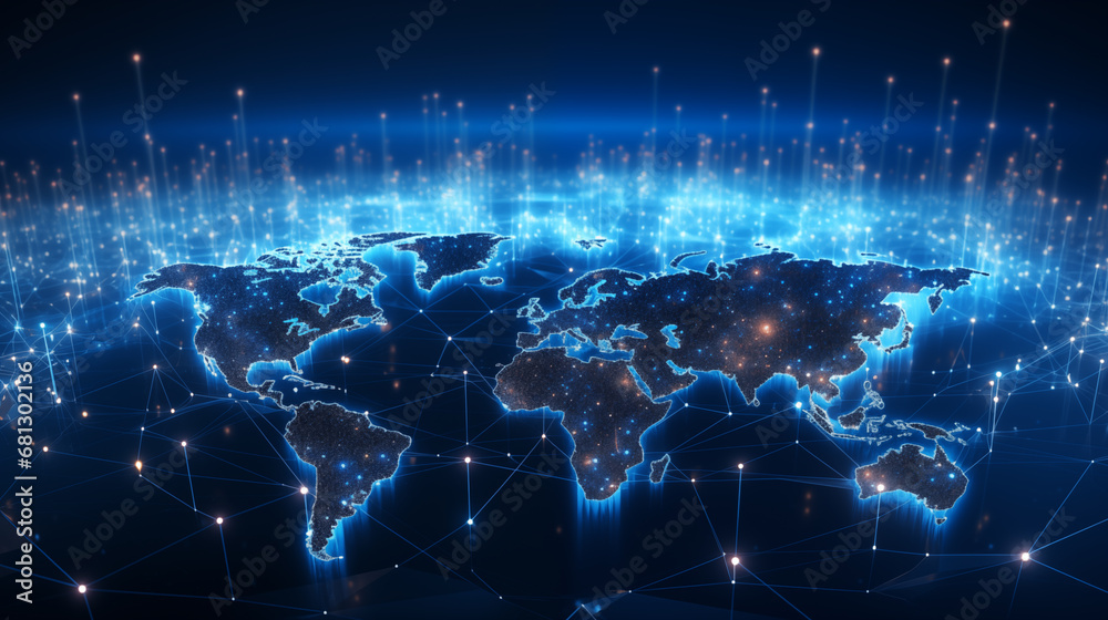 holographic of digital,world map, light blue