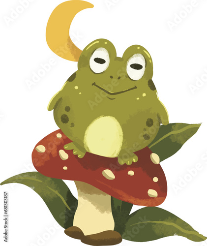 frog with mushroom 