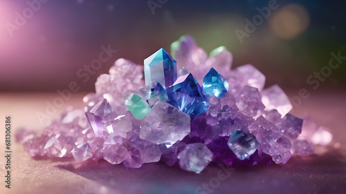 blue and pink crystal or set of gemstones.