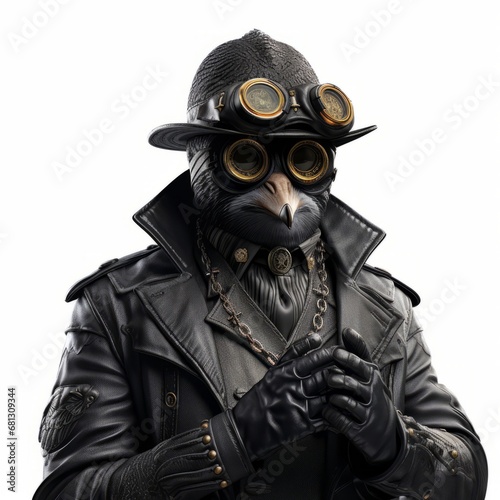 The Adventurous Biker in a Stylish Leather Jacket and Hat with Goggles © LUPACO C