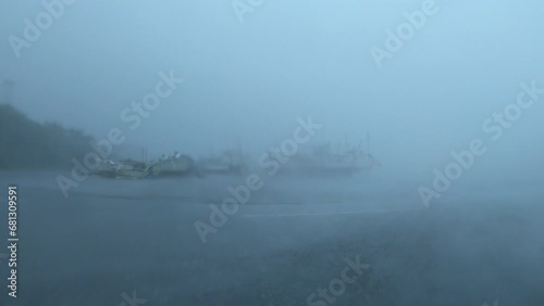 Powerful Hurricane Eyewall Wind And Blinding Rain Lash Harbor photo