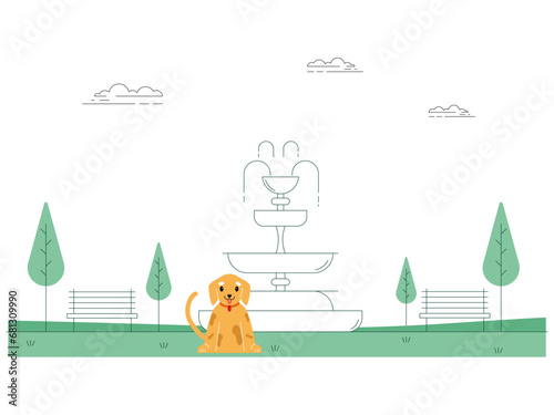 Dog in the park. Park illustration