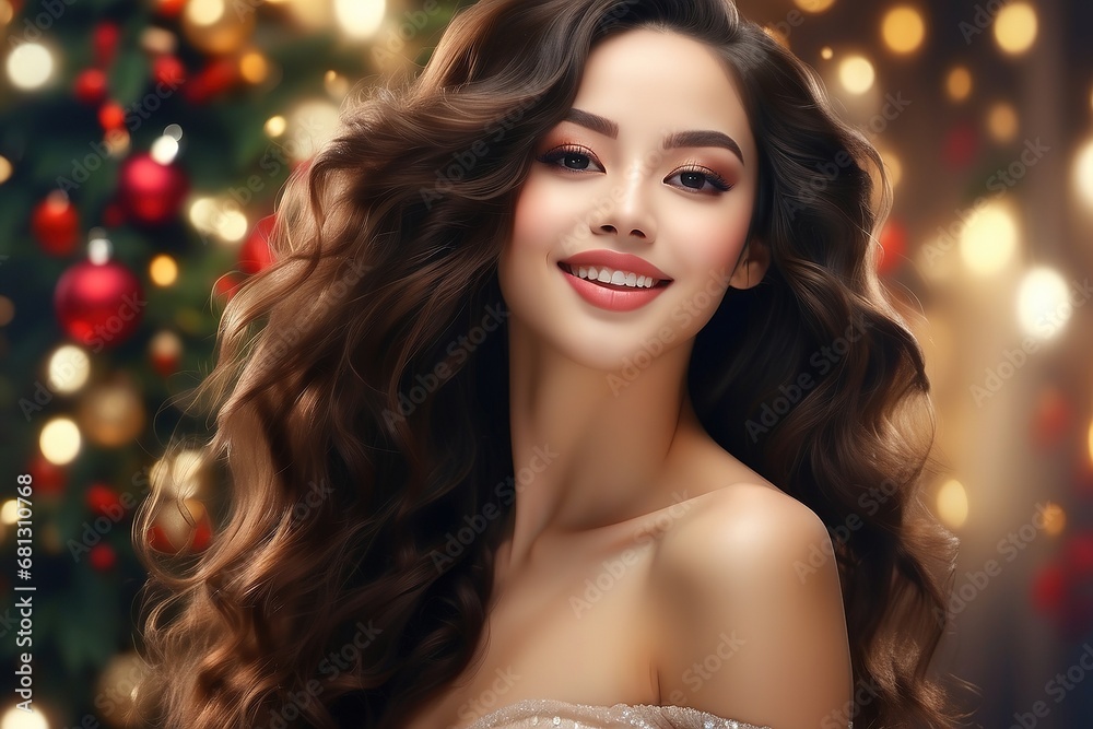 Beautiful Women with Christmas Tree