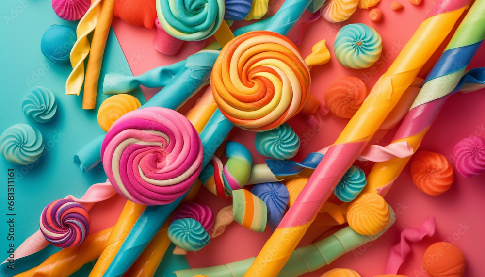 Colorful candy collection, perfect for a fun birthday party backdrop generated by AI