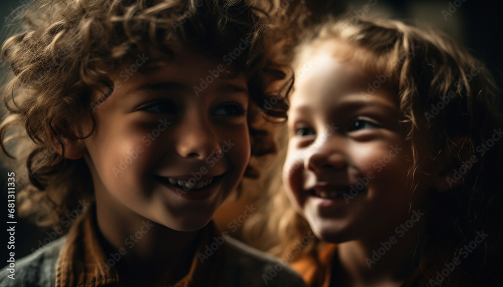 Smiling children enjoy playful summer bonding, close up headshots capture innocence generated by AI Smiling children enjoy playful summer bonding, close up headshots capture innocence generated by AI