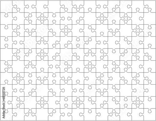 Jigsaw puzzle blank template or cutting guidelines with pieces of various shapes randomly scattered. Transparent 130 pieces are easy to separate (every piece is a single shape) for vector mode. 