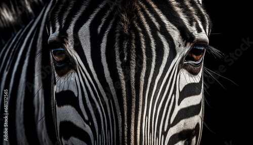 Zebra portrait in black and white  looking at camera generated by AI