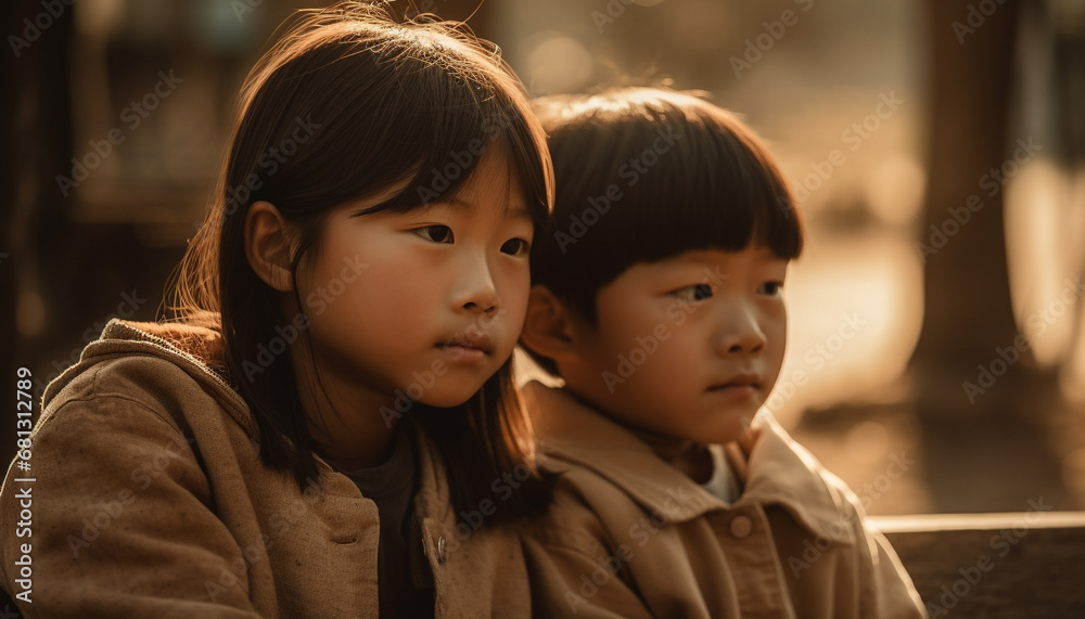 Smiling family portrait embracing nature beauty, togetherness and happiness generated by AI Smiling family portrait embracing nature beauty, togetherness and happiness generated by AI