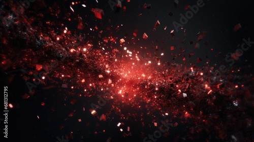 a black background with glittering red and black particles