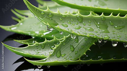 vlose up aloevera green leaves with  water drops , water drops on a green leaf, green background photo