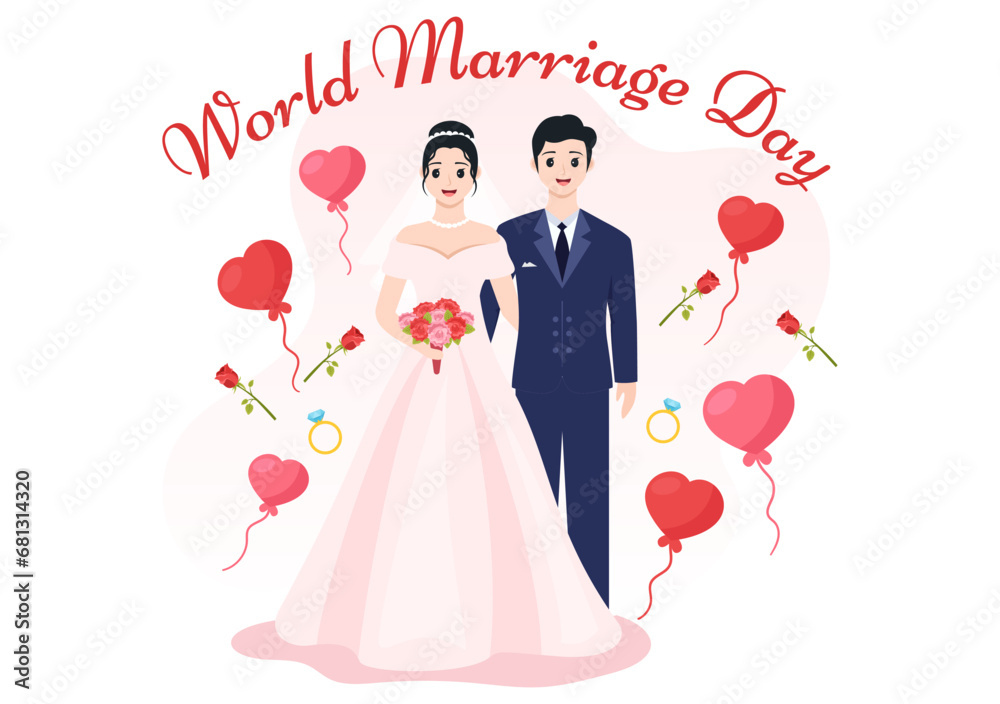 World Marriage Day Vector Illustration on February 12 with Ring of Love Symbol to Emphasize the Beauty and Loyalty of a Partner in Cartoon Background World Marriage Day Vector Illustration on February 12 with Ring of Love Symbol to Emphasize the Beauty and Loyalty of a Partner in Cartoon Background