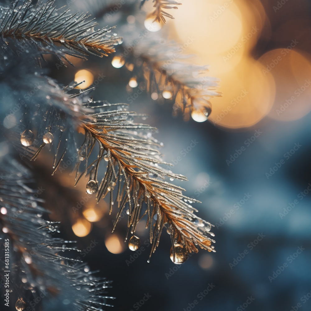 christmas tree lights on the snow
