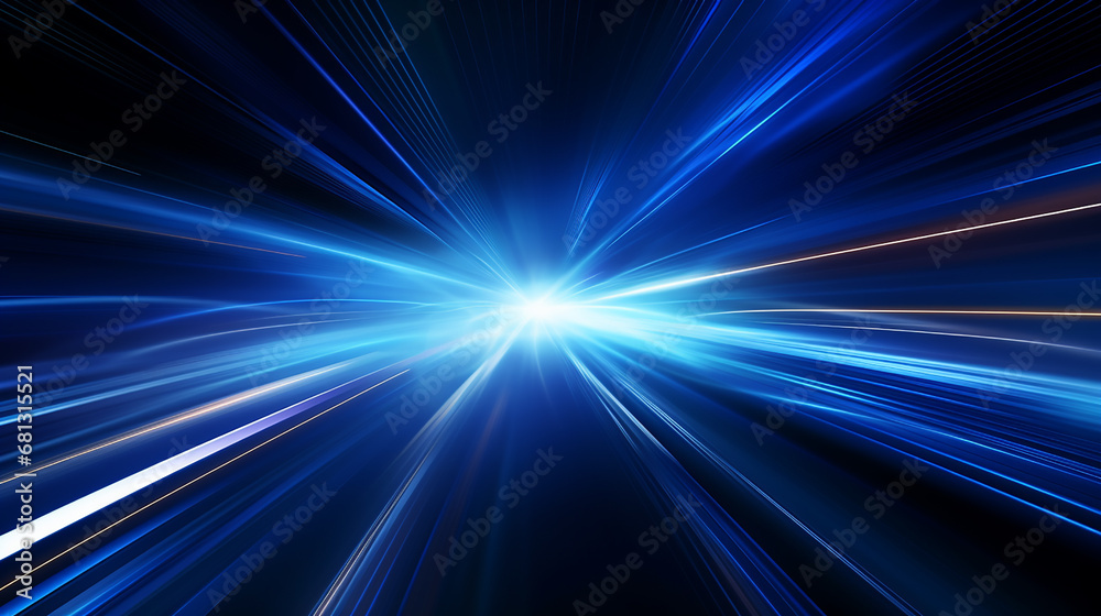 high speed blue light effect. Futuristic Light Effect. Colorful Lens Flare. Star, Explosion and Electric. Blue light technology background. High speed. Radial motion blur background.  - obrazy, fototapety, plakaty 