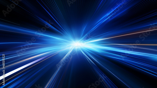 high speed blue light effect. Futuristic Light Effect. Colorful Lens Flare. Star, Explosion and Electric. Blue light technology background. High speed. Radial motion blur background.  photo
