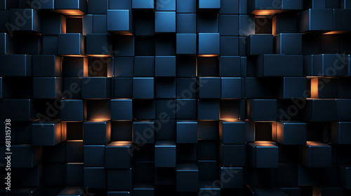 Abstract black 3d square blocks background. Black cubes abstract background. Random mosaic shapes. Geometric backdrop. Futuristic interior concept. Square tiles. Business or corporate design element.  photo
