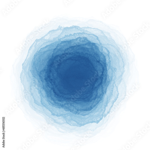 Blue watercolor paint round shape with liquid fluid isolated on transparent background for design elements.