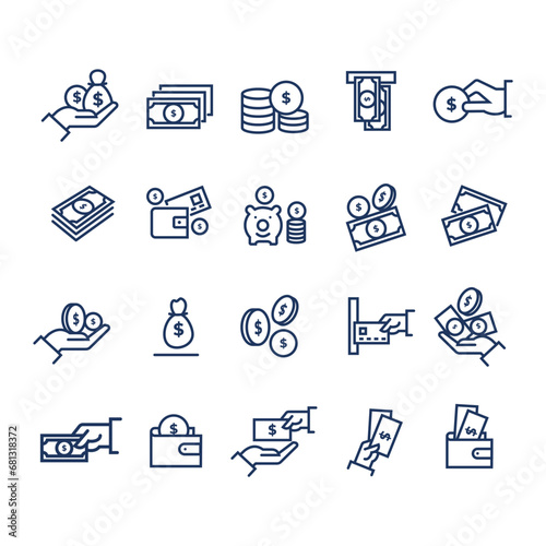 set of icons related to financial management and buying