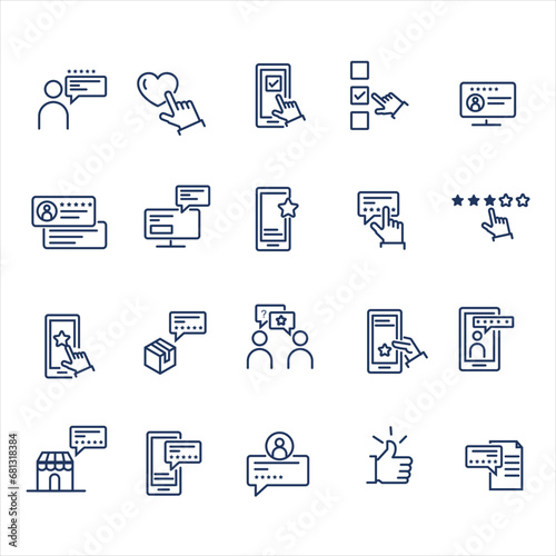 testimonial, feedback, rate us related icon set