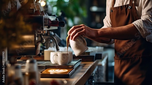 A barista creating the most beautiful and delicious coffees in the city  Generative AI.
