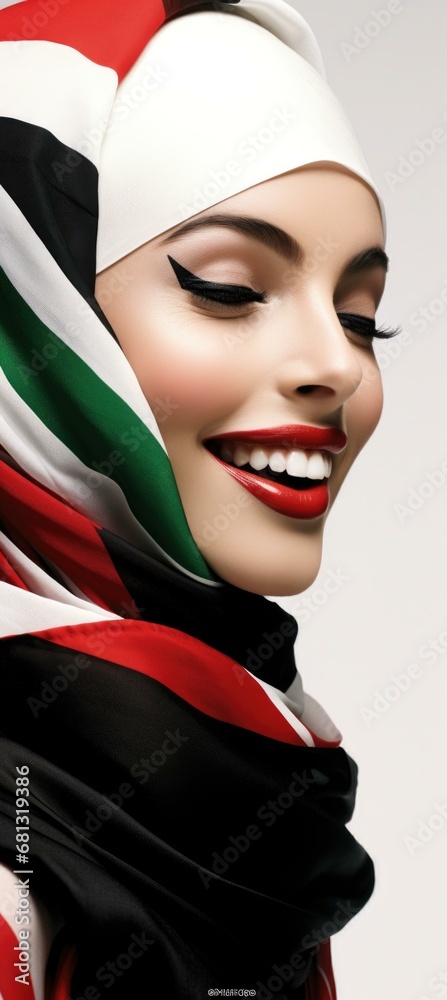 A woman with a scarf and a smile. Generative AI. A woman with a scarf and a smile. Generative AI.