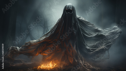 ghost, horror spirit of death on a black background, phobia fantastic creature spirit of evil, fictional darkness