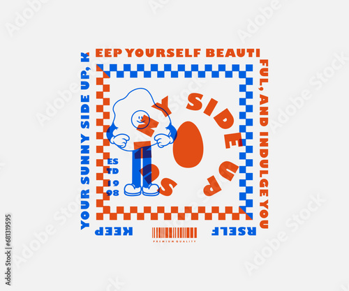 Retro Poster cartoon character of sunny side up egg Graphic Design for T shirt Street Wear and Urban Style