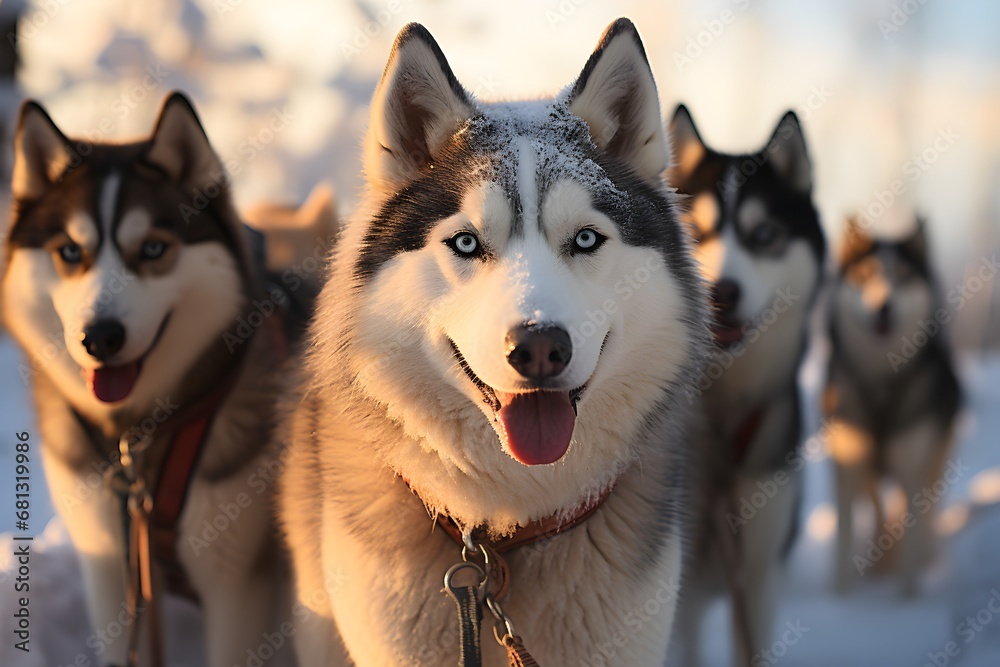 Siberian Husky Dog Breed in Winter. Siberian Husky Dog Breed in Winter.