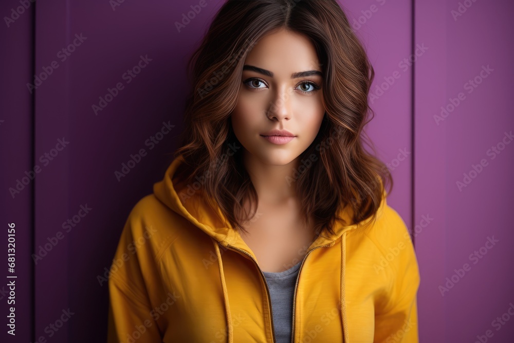 girls portrait of a teenager in yellow-violet colors girls portrait of a teenager in yellow-violet colors