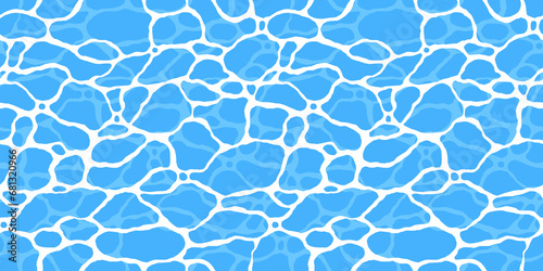 Quiet clear blue water surface seamless pattern illustration. Modern flat cartoon background design of beach or pool with tranquil turquoise ripples. Summer vacation backdrop. 