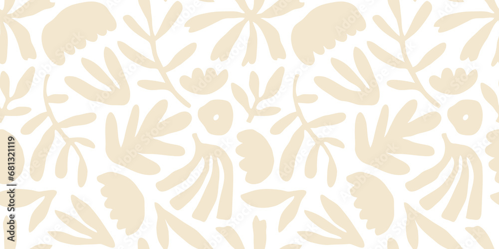 Abstract flower art shape seamless pattern. Trendy contemporary floral cutout background illustration. Natural organic plant leaves artwork wallpaper print. Vintage botanical spring texture.
Abstract flower art shape seamless pattern. Trendy contemporary floral cutout background illustration. Natural organic plant leaves artwork wallpaper print. Vintage botanical spring texture.