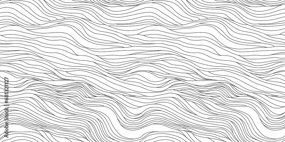 Abstract black and white hand drawn wavy line drawing seamless pattern. Modern minimalist fine wave outline background, creative monochrome wallpaper texture print.	
 - obrazy, fototapety, plakaty 