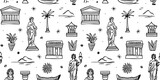 Ancient greek statue and classic vintage monument seamless pattern. Black and white greece culture background illustration. Historical flat cartoon drawing.	
