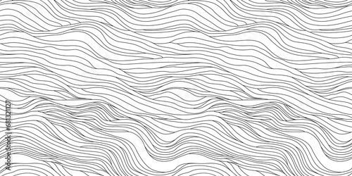 Abstract black and white hand drawn wavy line drawing seamless pattern. Modern minimalist fine wave outline background, creative monochrome wallpaper texture print.	
 photo