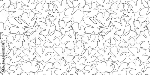 Abstract black and white flower art seamless pattern. Trendy contemporary floral nature shape background illustration. Natural organic plant leaves artwork wallpaper print. Vintage spring texture. 