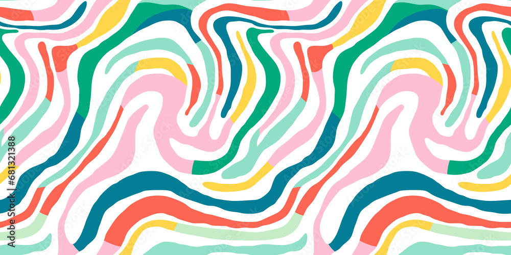 Colorful line doodle seamless pattern. Creative minimalist style art background, trendy design with basic shapes. Modern abstract color backdrop.	
