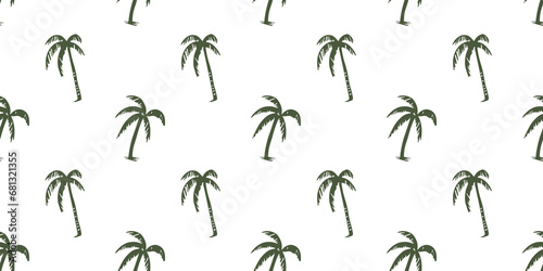 Hand drawn palm tree doodle seamless pattern illustration. Colorful hawaiian print, summer vacation background in vintage art style. Tropical plant painting wallpaper texture. 
