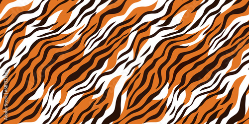 Animal print seamless pattern illustration. Tiger stripe texture background. Striped feline skin textile backdrop, Exotic fashion fabric wallpaper design. 