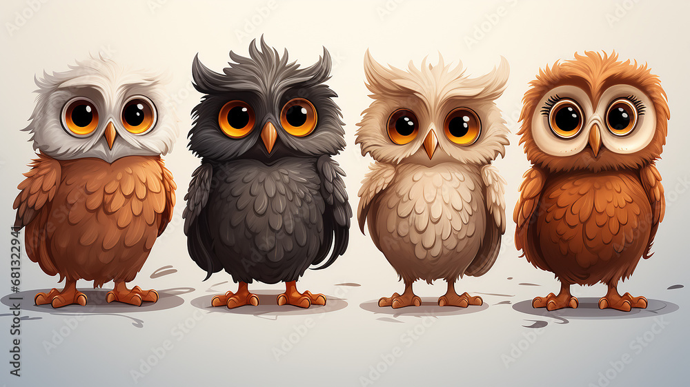 collection of cute cartoon owls on a white background set collection of cute cartoon owls on a white background set