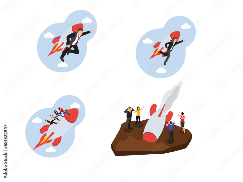 Startup failure and unsuccessful launch isometric 3d vector illustration concept